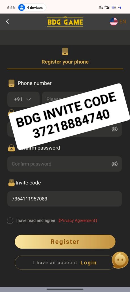 BDG Game Invite Code : 7364111957083 Use This Code Get Free ₹800 Sign Up Bonus